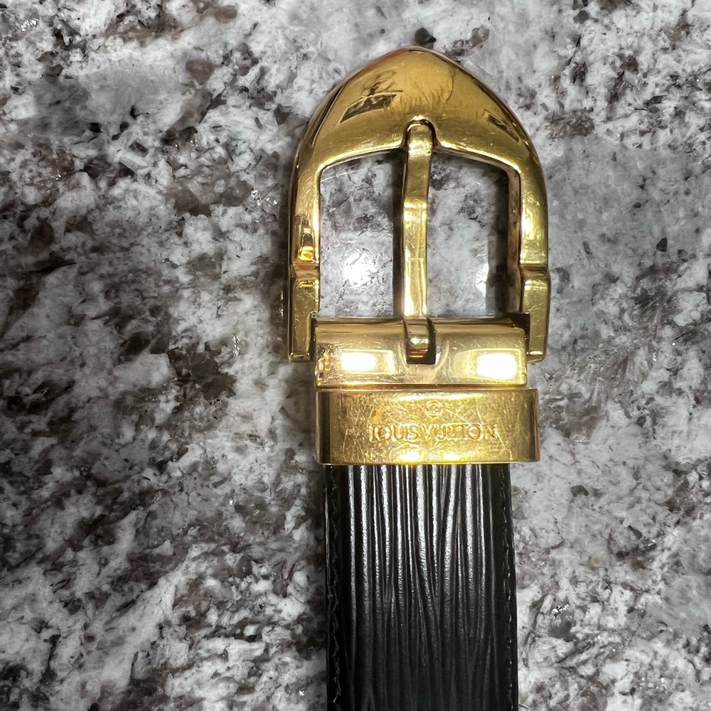 Louis Vuitton Black Epi Leather Belt with Gold Buckle